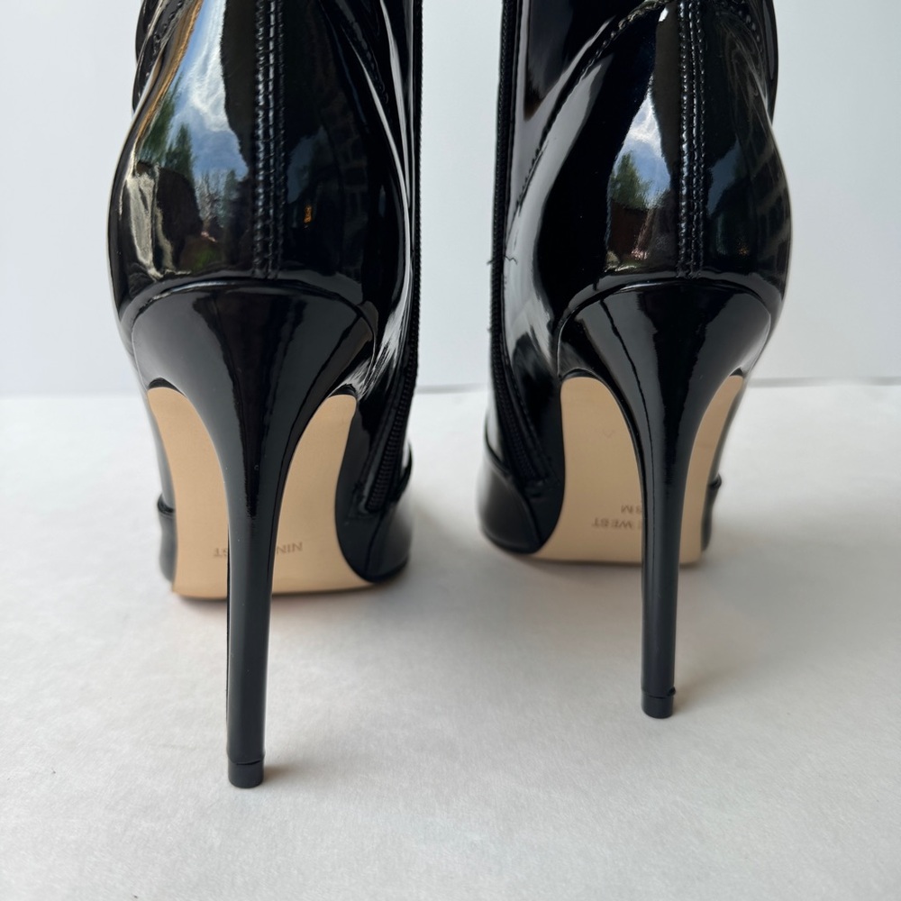 Nine West Black Patent Ankle Booties | Pointed Toe Stiletto Heel Like New - Picture 2 of 9